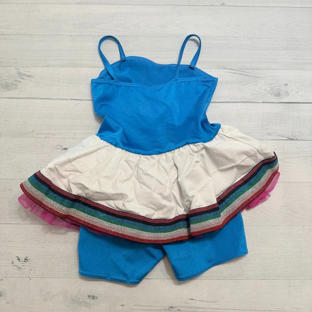 Weissman girls dance outfit leotard blue with white skirt pink tulle child small